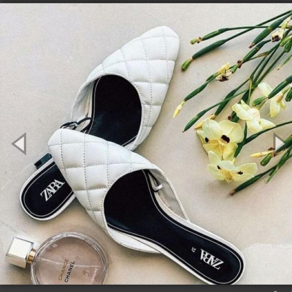 Zara square toed quilted flat mules bloggers fave - Picture 1 of 6